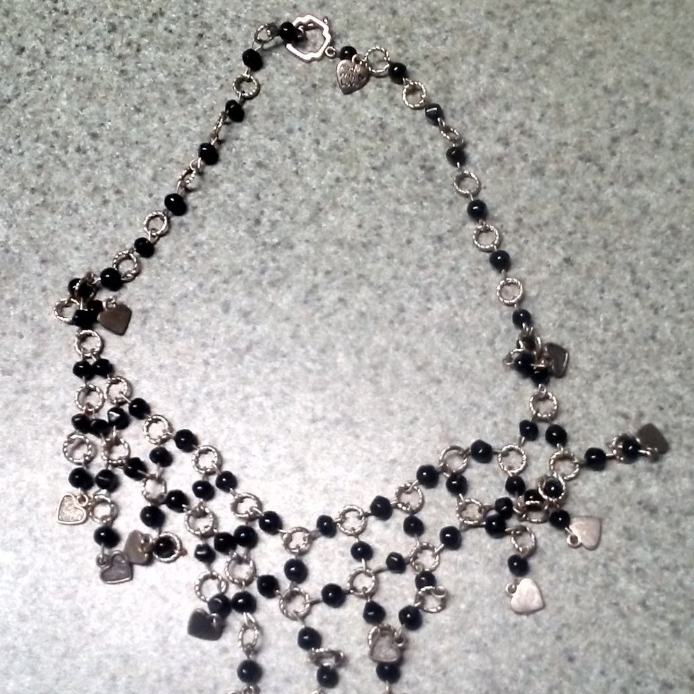 Necklace-black resin dangle choker
